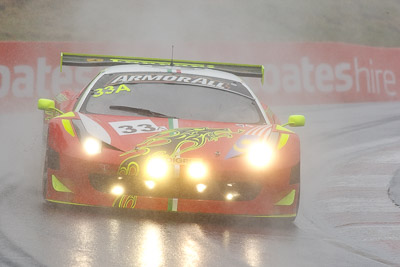 33;26-February-2012;33;Australia;Bathurst;Bathurst-12-Hour;Clearwater-Racing;Craig-Baird;Ferrari-458-Italia-GT3;Matt-Griffin;Mok-Weng-Sun;Mt-Panorama;NSW;New-South-Wales;auto;endurance;motorsport;racing;rain;super-telephoto;wet