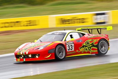 33;26-February-2012;33;Australia;Bathurst;Bathurst-12-Hour;Clearwater-Racing;Craig-Baird;Ferrari-458-Italia-GT3;Matt-Griffin;Mok-Weng-Sun;Mt-Panorama;NSW;New-South-Wales;auto;endurance;motion-blur;motorsport;racing;rain;super-telephoto;wet