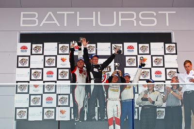 26-February-2012;Australia;Bathurst;Bathurst-12-Hour;Gerry-Murphy;Ivo-Breukers;Jim-Pollicina;Martin-Bailey;Michael-Caine;Mt-Panorama;NSW;New-South-Wales;atmosphere;auto;celebration;endurance;motorsport;podium;racing;telephoto