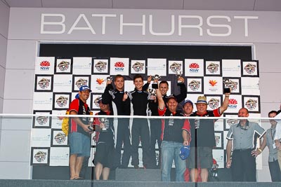 26-February-2012;Allan-Shephard;Angus-Chapel;Australia;Bathurst;Bathurst-12-Hour;Carl-Oberhauser;Chris-Pither;Elliot-Barbour;Kean-Booker;Mt-Panorama;NSW;New-South-Wales;Richard-Gartner;Scott-Pye;Tony-Prior;atmosphere;auto;celebration;endurance;motorsport;podium;racing;telephoto