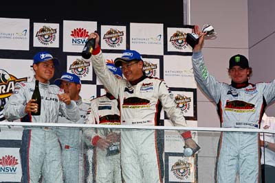 26-February-2012;Australia;Bathurst;Bathurst-12-Hour;Christopher-Mies;Clearwater-Racing;Craig-Baird;Darryl-OYoung;Mok-Weng-Sun;Mt-Panorama;NSW;New-South-Wales;atmosphere;auto;celebration;endurance;motorsport;podium;racing;telephoto