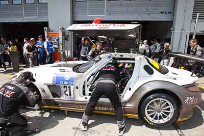 21;20-May-2012;21;24-Hour;Deutschland;Germany;Green-Hell;Grüne-Hölle;Mark-Bullitt;Marko-Hartung;Mercedes‒Benz-SLS-AMG-GT3;Michael-Zehe;Nuerburg;Nuerburgring;Nurburg;Nurburgring;Nürburg;Nürburgring;ROWE-Racing;Rhineland‒Palatinate;Roland-Rehfeld;atmosphere;auto;endurance;motorsport;pitlane;pitstop;racing;wide-angle