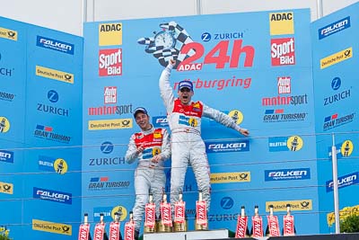 20-May-2012;24-Hour;Audi-Sport-Team-Phoenix;Christopher-Haase;Deutschland;Germany;Green-Hell;Grüne-Hölle;Marc-Basseng;Nuerburg;Nuerburgring;Nurburg;Nurburgring;Nürburg;Nürburgring;Rhineland‒Palatinate;atmosphere;auto;celebration;endurance;motorsport;podium;racing;telephoto