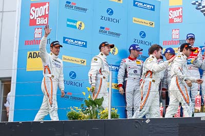 20-May-2012;24-Hour;Andreas-Simonsen;Christiaan-Frankenhout;Deutschland;Germany;Green-Hell;Grüne-Hölle;Hankook-Team-Heico;Lance-David-Arnold;Nuerburg;Nuerburgring;Nurburg;Nurburgring;Nürburg;Nürburgring;Pierre-Kaffer;Rhineland‒Palatinate;atmosphere;auto;celebration;endurance;motorsport;podium;racing;telephoto