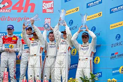 20-May-2012;24-Hour;Andreas-Simonsen;Christiaan-Frankenhout;Deutschland;Germany;Green-Hell;Grüne-Hölle;Hankook-Team-Heico;Lance-David-Arnold;Nuerburg;Nuerburgring;Nurburg;Nurburgring;Nürburg;Nürburgring;Pierre-Kaffer;Rhineland‒Palatinate;atmosphere;auto;celebration;endurance;motorsport;podium;racing;telephoto