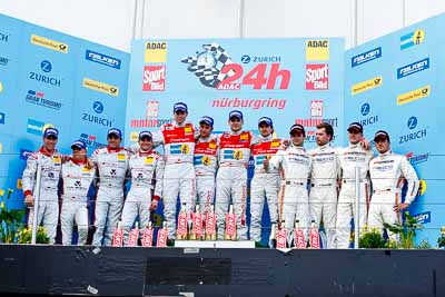 20-May-2012;24-Hour;Audi-Sport-Team-Phoenix;Deutschland;Germany;Green-Hell;Grüne-Hölle;Hankook-Team-Heico;Mamerow-Racing;Nuerburg;Nuerburgring;Nurburg;Nurburgring;Nürburg;Nürburgring;Rhineland‒Palatinate;atmosphere;auto;celebration;endurance;motorsport;podium;racing;telephoto