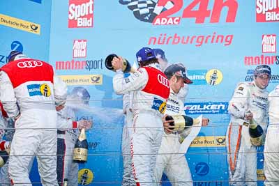 20-May-2012;24-Hour;Audi-Sport-Team-Phoenix;Deutschland;Germany;Green-Hell;Grüne-Hölle;Markus-Winkelhock;Nuerburg;Nuerburgring;Nurburg;Nurburgring;Nürburg;Nürburgring;Rhineland‒Palatinate;atmosphere;auto;celebration;champagne;endurance;motorsport;podium;racing;telephoto