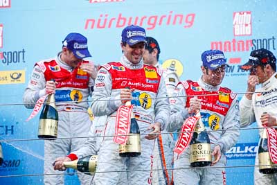 20-May-2012;24-Hour;Audi-Sport-Team-Phoenix;Deutschland;Germany;Green-Hell;Grüne-Hölle;Markus-Winkelhock;Nuerburg;Nuerburgring;Nurburg;Nurburgring;Nürburg;Nürburgring;Rhineland‒Palatinate;atmosphere;auto;celebration;champagne;endurance;motorsport;podium;racing;telephoto