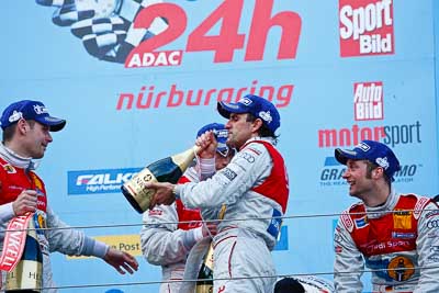 20-May-2012;24-Hour;Audi-Sport-Team-Phoenix;Deutschland;Germany;Green-Hell;Grüne-Hölle;Markus-Winkelhock;Nuerburg;Nuerburgring;Nurburg;Nurburgring;Nürburg;Nürburgring;Rhineland‒Palatinate;atmosphere;auto;celebration;champagne;endurance;motorsport;podium;racing;telephoto