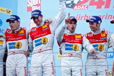 20-May-2012;24-Hour;Audi-Sport-Team-Phoenix;Christopher-Haase;Deutschland;Frank-Stippler;Germany;Green-Hell;Grüne-Hölle;Marc-Basseng;Markus-Winkelhock;Nuerburg;Nuerburgring;Nurburg;Nurburgring;Nürburg;Nürburgring;Rhineland‒Palatinate;atmosphere;auto;celebration;champagne;endurance;motorsport;podium;racing;telephoto