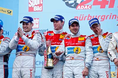 20-May-2012;24-Hour;Audi-Sport-Team-Phoenix;Christopher-Haase;Deutschland;Frank-Stippler;Germany;Green-Hell;Grüne-Hölle;Marc-Basseng;Markus-Winkelhock;Nuerburg;Nuerburgring;Nurburg;Nurburgring;Nürburg;Nürburgring;Rhineland‒Palatinate;atmosphere;auto;celebration;champagne;endurance;motorsport;podium;racing;telephoto