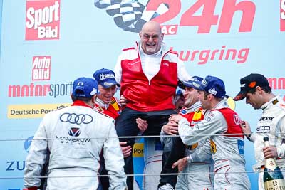 20-May-2012;24-Hour;Audi-Sport-Team-Phoenix;Christopher-Haase;Deutschland;Frank-Stippler;Germany;Green-Hell;Grüne-Hölle;Markus-Winkelhock;Nuerburg;Nuerburgring;Nurburg;Nurburgring;Nürburg;Nürburgring;Rhineland‒Palatinate;atmosphere;auto;celebration;endurance;motorsport;podium;racing;telephoto