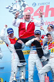 20-May-2012;24-Hour;Audi-Sport-Team-Phoenix;Christopher-Haase;Deutschland;Frank-Stippler;Germany;Green-Hell;Grüne-Hölle;Marc-Basseng;Markus-Winkelhock;Nuerburg;Nuerburgring;Nurburg;Nurburgring;Nürburg;Nürburgring;Rhineland‒Palatinate;atmosphere;auto;celebration;endurance;motorsport;podium;racing;telephoto