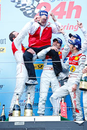 20-May-2012;24-Hour;Audi-Sport-Team-Phoenix;Christopher-Haase;Deutschland;Frank-Stippler;Germany;Green-Hell;Grüne-Hölle;Marc-Basseng;Markus-Winkelhock;Nuerburg;Nuerburgring;Nurburg;Nurburgring;Nürburg;Nürburgring;Rhineland‒Palatinate;atmosphere;auto;celebration;endurance;motorsport;podium;racing;telephoto