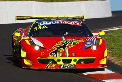 33;33;8-February-2013;Australia;Bathurst;Bathurst-12-Hour;Clearwater-Racing;Craig-Baird;Ferrari-458-Italia-GT3;Grand-Tourer;Matt-Griffin;Mok-Weng-Sun;Mt-Panorama;NSW;New-South-Wales;The-Esses;auto;endurance;motorsport;racing;super-telephoto