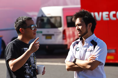 8-February-2013;Australia;Bathurst;Bathurst-12-Hour;Charles-Ng;Darryl-OYoung;Equity‒One;Grand-Tourer;LIQUI-MOLY-Team-Engstler;Mt-Panorama;NSW;New-South-Wales;atmosphere;auto;endurance;motorsport;paddock;portrait;racing;telephoto