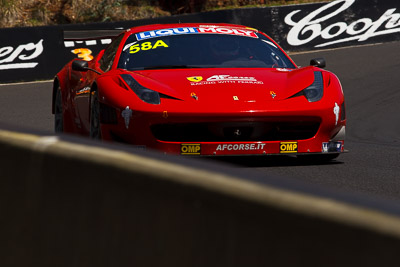 58;58;8-February-2013;AF-Corse;Australia;Bathurst;Bathurst-12-Hour;Ferrari-458-Italia-GT3;Grand-Tourer;Marco-Cioci;Michele-Rugolo;Mt-Panorama;NSW;New-South-Wales;Steve-Wyatt;The-Dipper;auto;endurance;motorsport;racing;telephoto