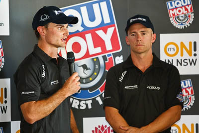 8-February-2013;Australia;Bathurst;Bathurst-12-Hour;Erebus-Motorsport;Erebus-Racing;Grand-Tourer;Mt-Panorama;NSW;New-South-Wales;Tim-Slade;auto;endurance;interview;media-centre;motorsport;portrait;press-conference;racing;telephoto