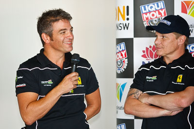 8-February-2013;Australia;Bathurst;Bathurst-12-Hour;Grand-Tourer;Maranello-Motorsport;Mt-Panorama;NSW;New-South-Wales;Peter-Edwards;auto;endurance;interview;media-centre;motorsport;portrait;press-conference;racing;telephoto