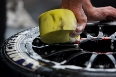 9-February-2013;Australia;Bathurst;Bathurst-12-Hour;Grand-Tourer;Michelin;Mt-Panorama;NSW;New-South-Wales;atmosphere;auto;clean;endurance;motorsport;paddock;racing;telephoto;tyre;wash;water;wet;wheels