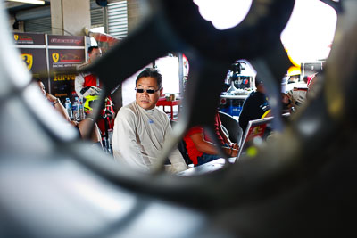 28mm;9-February-2013;Australia;Bathurst;Bathurst-12-Hour;Clearwater-Racing;Grand-Tourer;Mok-Weng-Sun;Mt-Panorama;NSW;New-South-Wales;Topshot;atmosphere;auto;close‒up;detail;endurance;motorsport;paddock;pitlane;portrait;racing;tyre;wheels