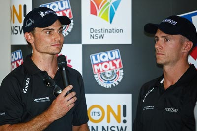 9-February-2013;Australia;Bathurst;Bathurst-12-Hour;Erebus-Motorsport;Erebus-Racing;Grand-Tourer;Lee-Holdsworth;Mt-Panorama;NSW;New-South-Wales;Tim-Slade;auto;endurance;interview;media-centre;motorsport;portrait;press-conference;racing;telephoto