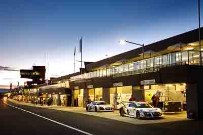 1;23;1;10-February-2013;23;Audi-R8-LMS-Ultra;Australia;Bathurst;Bathurst-12-Hour;Grand-Tourer;Mt-Panorama;NSW;New-South-Wales;Phoenix-Racing;United-Autosports;atmosphere;auto;endurance;morning;motorsport;pitlane;racing;sky;sunrise;wide-angle