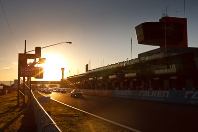 10-February-2013;Australia;Bathurst;Bathurst-12-Hour;Mt-Panorama;NSW;New-South-Wales;Nissan-GT‒R;Safety-Car;auto;backlight;endurance;morning;motorsport;officials;racing;sky;sun;sunrise;wide-angle