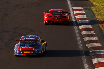 58;10-February-2013;58;AF-Corse;Australia;Bathurst;Bathurst-12-Hour;Ferrari-458-Italia-GT3;Grand-Tourer;Hell-Corner;Marco-Cioci;Michele-Rugolo;Mt-Panorama;NSW;New-South-Wales;Steve-Wyatt;auto;endurance;morning;motorsport;racing;super-telephoto