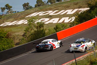 21;23;10-February-2013;21;23;Alain-Li;Andrew-Jones;Audi-R8-LMS-Ultra;Australia;Bathurst;Bathurst-12-Hour;Brendon-Hartley;Bruce-Jouanny;David-Wall;Grand-Tourer;Mark-Patterson;Mt-Panorama;NSW;New-South-Wales;Peugeot-RCZ-Cup;Team-Peugeot-RCZ;United-Autosports;auto;endurance;landscape;motorsport;racing;scenery;telephoto