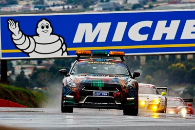 10-February-2013;Australia;Bathurst;Bathurst-12-Hour;Mt-Panorama;NSW;New-South-Wales;Nissan-GT‒R;Reid-Park;Safety-Car;auto;endurance;motorsport;officials;racing;rain;super-telephoto;wet