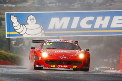 58;10-February-2013;58;AF-Corse;Australia;Bathurst;Bathurst-12-Hour;Ferrari-458-Italia-GT3;Grand-Tourer;Marco-Cioci;Michele-Rugolo;Mt-Panorama;NSW;New-South-Wales;Reid-Park;Steve-Wyatt;auto;endurance;motorsport;racing;rain;super-telephoto;wet