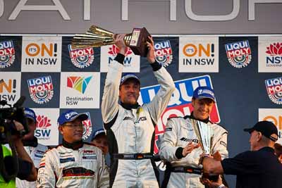 10-February-2013;Australia;Bathurst;Bathurst-12-Hour;Bernd-Schneider;Erebus-Motorsport;Erebus-Racing;Grand-Tourer;Mt-Panorama;NSW;New-South-Wales;Thomas-Jaeger;Thomas-Jäger;auto;endurance;motorsport;podium;racing;telephoto