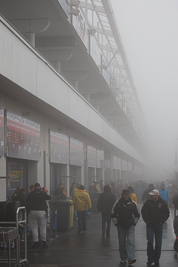 17-May-2013;24-Hour;Deutschland;Germany;Nordschleife;Nuerburg;Nuerburgring;Nurburg;Nurburgring;Nürburg;Nürburgring;Rhineland‒Palatinate;atmosphere;auto;fog;motorsport;paddock;racing;telephoto