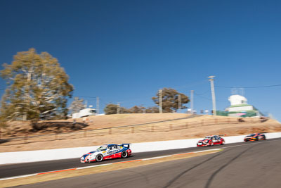 35;35;8-February-2014;Aaron-Zerefos;Andrew-Fisher;Australia;Bathurst;Bathurst-12-Hour;Indiran-Padayachee;NSW;New-South-Wales;Porsche-997-GT3-Cup;Ric-Shaw;SennheiserRentcorp-ForkliftsFiji-Water;auto;endurance;motorsport;racing;sky;wide-angle