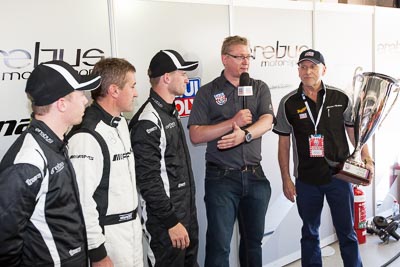 8-February-2014;Australia;Bathurst;Bathurst-12-Hour;Bernd-Schneider;Erebus-Motorsport;Erebus-Racing;Maro-Engel;NSW;New-South-Wales;Nico-Bastian;atmosphere;auto;award;endurance;garage;motorsport;racing;trophy;wide-angle