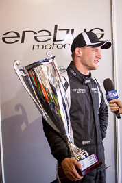 8-February-2014;Australia;Bathurst;Bathurst-12-Hour;Erebus-Motorsport;Erebus-Racing;Maro-Engel;NSW;New-South-Wales;atmosphere;auto;award;endurance;garage;motorsport;portrait;racing;telephoto;trophy