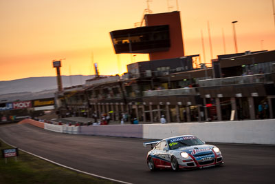 35;35;9-February-2014;Aaron-Zerefos;Andrew-Fisher;Australia;Bathurst;Bathurst-12-Hour;Indiran-Padayachee;NSW;New-South-Wales;Porsche-997-GT3-Cup;Ric-Shaw;SennheiserRentcorp-ForkliftsFiji-Water;auto;endurance;motorsport;racing;sunrise;telephoto