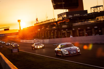 45;45;9-February-2014;Australia;Barton-Mawer;Bathurst;Bathurst-12-Hour;Duvashen-Padayachee;NSW;New-South-Wales;Porsche-997-GT3-Cup;Rencorp-Hyundai-Forklifts;Richard-Muscat;auto;endurance;motorsport;racing;sunrise;telephoto