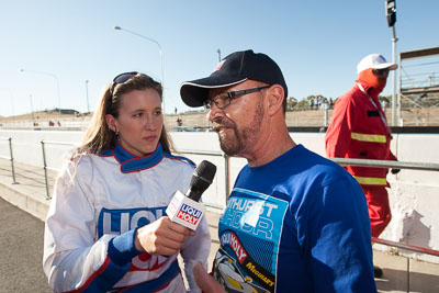 9-February-2014;Australia;Bathurst;Bathurst-12-Hour;John-Bowe;Maranello-Motorsport;NSW;New-South-Wales;atmosphere;auto;celebration;endurance;interview;media;motorsport;portrait;racing;wide-angle