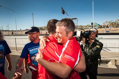 9-February-2014;Australia;Bathurst;Bathurst-12-Hour;John-Bowe;Maranello-Motorsport;NSW;New-South-Wales;Peter-Edwards;atmosphere;auto;celebration;endurance;motorsport;portrait;racing;wide-angle