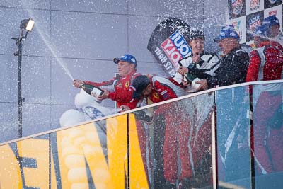 9-February-2014;Australia;Bathurst;Bathurst-12-Hour;John-Bowe;Maranello-Motorsport;Mika-Salo;NSW;New-South-Wales;atmosphere;auto;celebration;champagne;endurance;motorsport;podium;racing;telephoto