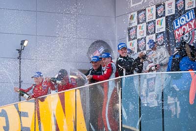 9-February-2014;Australia;Bathurst;Bathurst-12-Hour;Craig-Lowndes;Erebus-Motorsport;Erebus-Racing;Greg-Crick;Jack-LeBrocq;John-Bowe;Maranello-Motorsport;Mika-Salo;NSW;New-South-Wales;atmosphere;auto;celebration;champagne;endurance;motorsport;podium;racing;telephoto