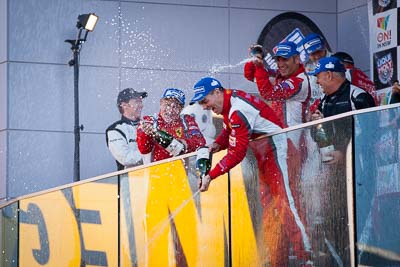 9-February-2014;Australia;Bathurst;Bathurst-12-Hour;Craig-Lowndes;Erebus-Motorsport;Erebus-Racing;Greg-Crick;Maranello-Motorsport;Mika-Salo;NSW;New-South-Wales;Peter-Edwards;Topshot;atmosphere;auto;celebration;champagne;endurance;motorsport;podium;racing;telephoto