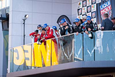 9-February-2014;Australia;Bathurst;Bathurst-12-Hour;Craig-Lowndes;Greg-Crick;Jack-LeBrocq;Maranello-Motorsport;NSW;New-South-Wales;Will-Davison;atmosphere;auto;celebration;champagne;endurance;motorsport;podium;racing;telephoto