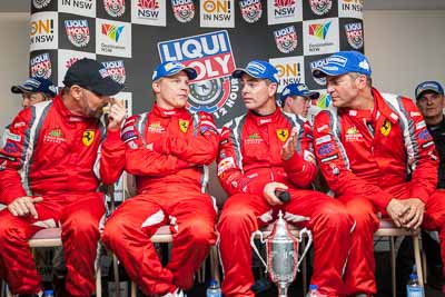 9-February-2014;Australia;Bathurst;Bathurst-12-Hour;Craig-Lowndes;John-Bowe;Maranello-Motorsport;Mika-Salo;NSW;New-South-Wales;Peter-Edwards;atmosphere;auto;endurance;interview;media-centre;motorsport;portrait;press-conference;racing;wide-angle