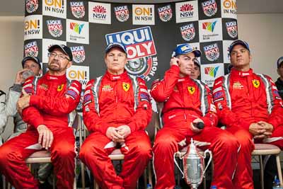 9-February-2014;Australia;Bathurst;Bathurst-12-Hour;Craig-Lowndes;John-Bowe;Maranello-Motorsport;Mika-Salo;NSW;New-South-Wales;Peter-Edwards;atmosphere;auto;endurance;interview;media-centre;motorsport;portrait;press-conference;racing;wide-angle