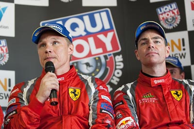 9-February-2014;Australia;Bathurst;Bathurst-12-Hour;Craig-Lowndes;Maranello-Motorsport;Mika-Salo;NSW;New-South-Wales;atmosphere;auto;endurance;interview;media-centre;motorsport;portrait;press-conference;racing;telephoto