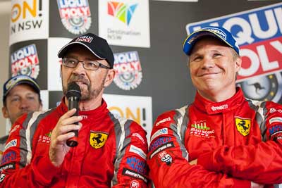 9-February-2014;Australia;Bathurst;Bathurst-12-Hour;John-Bowe;Maranello-Motorsport;Mika-Salo;NSW;New-South-Wales;atmosphere;auto;endurance;interview;media-centre;motorsport;portrait;press-conference;racing;telephoto