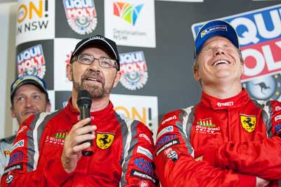 9-February-2014;Australia;Bathurst;Bathurst-12-Hour;John-Bowe;Maranello-Motorsport;Mika-Salo;NSW;New-South-Wales;Topshot;atmosphere;auto;endurance;interview;media-centre;motorsport;portrait;press-conference;racing;telephoto